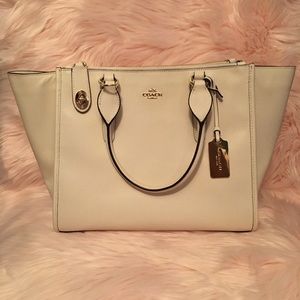 COACH off-white medium tote with strap